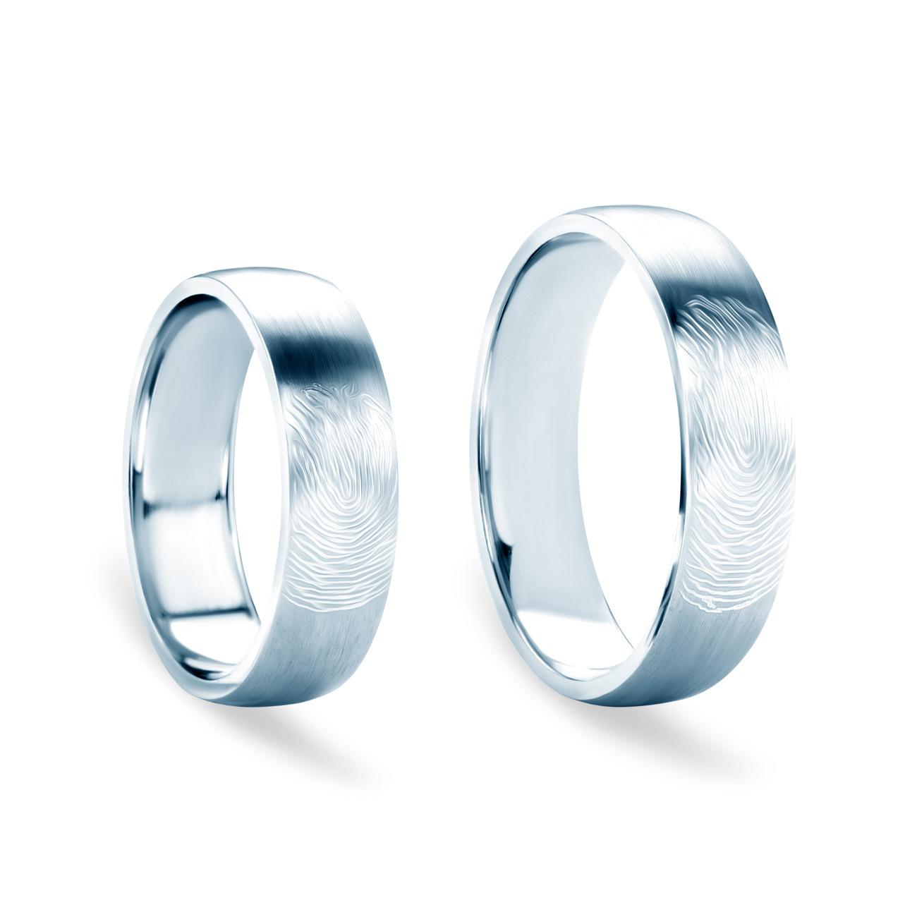 Obrączki ślubne z odciskiem palca: białe złoto, półokrągłe 5 mm