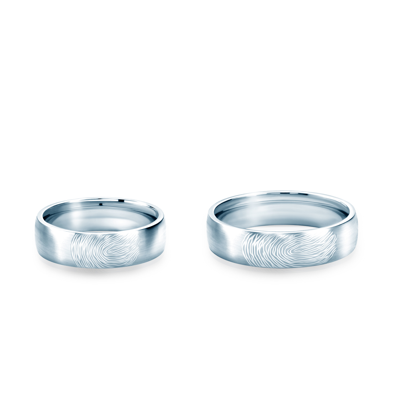 Wedding Rings with a fingerprint: white gold, D-Shaped mm