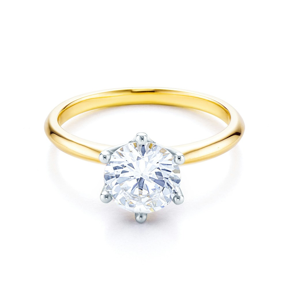 Solitaire Engagement Ring: two color gold, cubic zirconia (C-16028