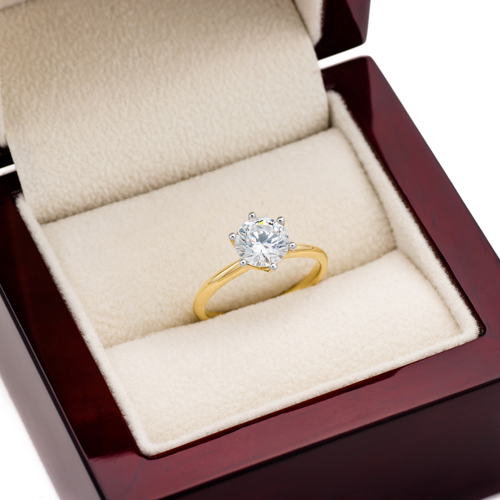 Solitaire Engagement Ring: two color gold, cubic zirconia (C-16028