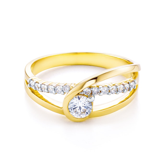 Pierścionek SAVICKI: dwukolorowe złoto, z cyrkoniami