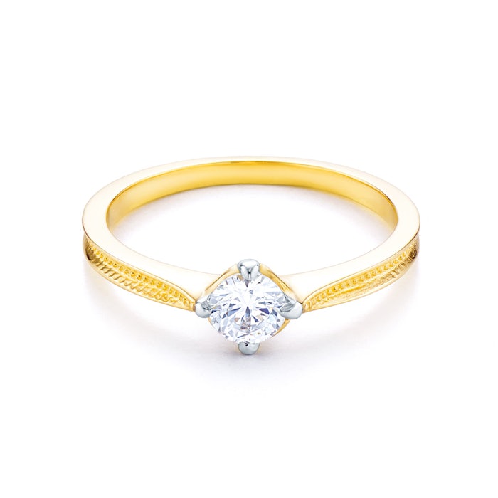 Solitaire Engagement Ring: two colour gold, cubic zirconia
