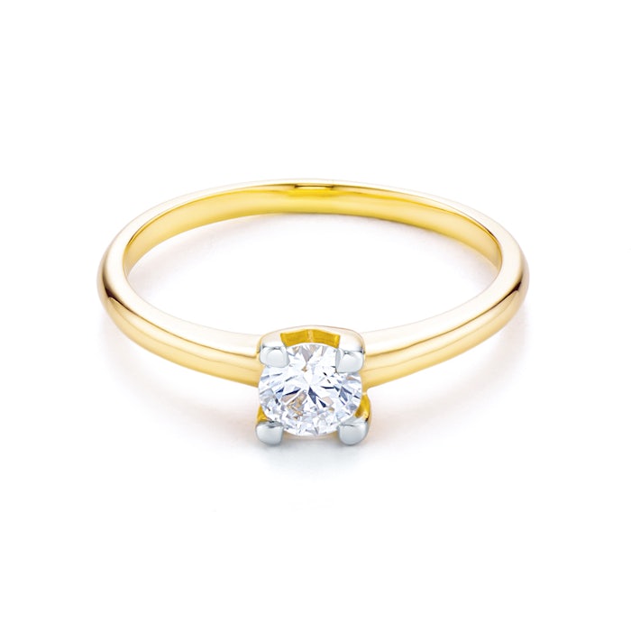 Solitaire Engagement Ring: two colour gold, cubic zirconia