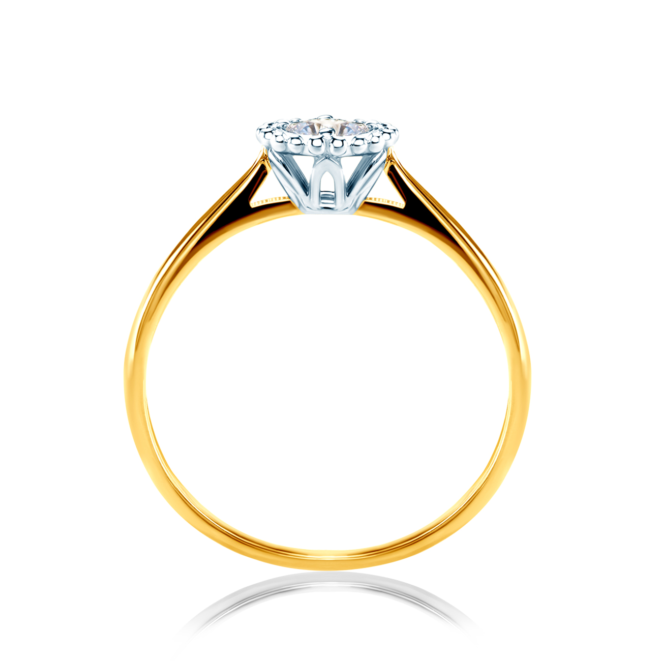 Pierścionek zaręczynowy SAVICKI: dwukolorowe złoto, biały szafir