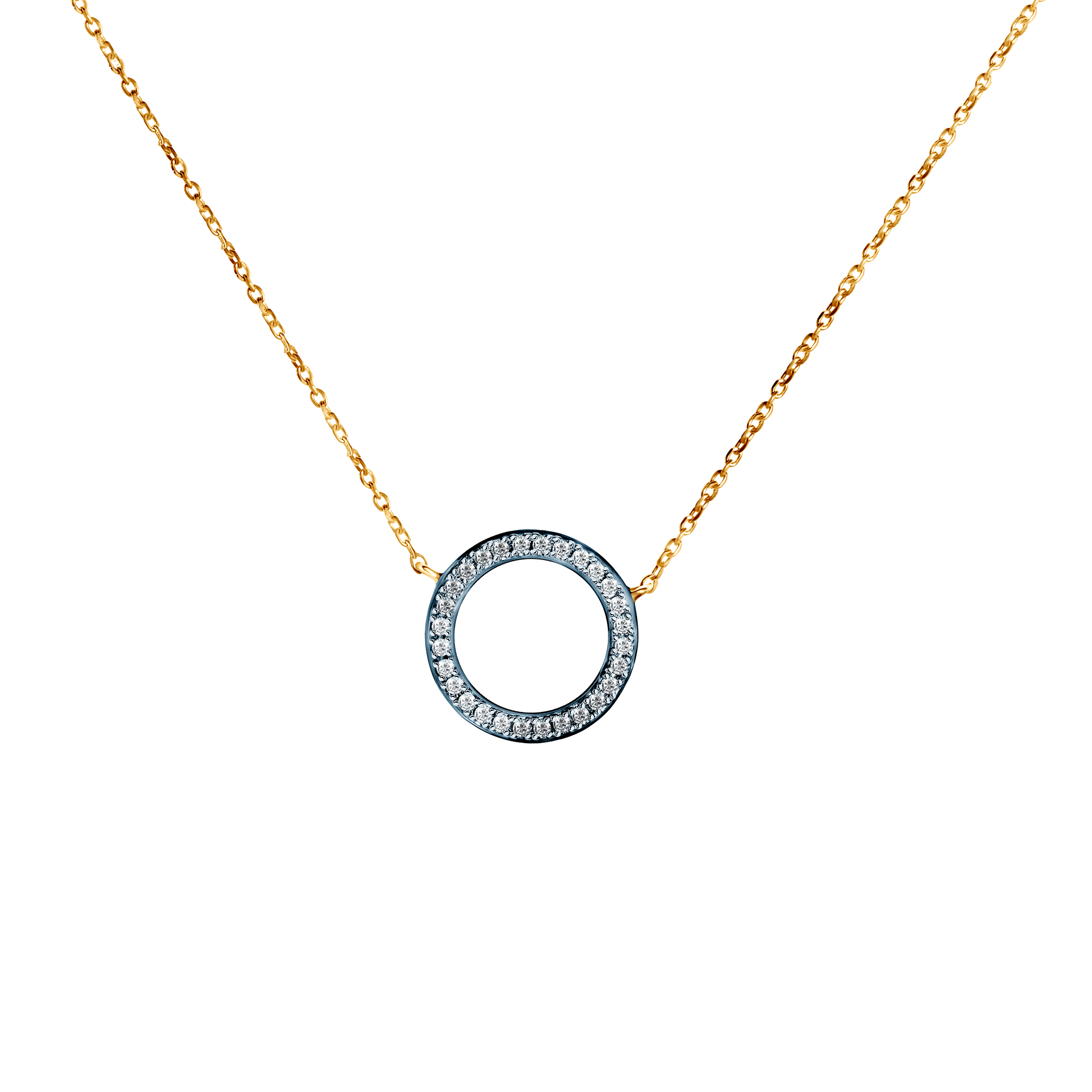 Naszyjnik koło złoty 585 z białymi diamentami 0.08ct 42 cm