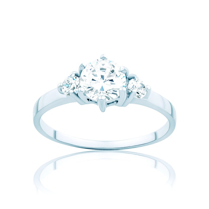Three-Stone Engagement Ring: white gold, diamonds