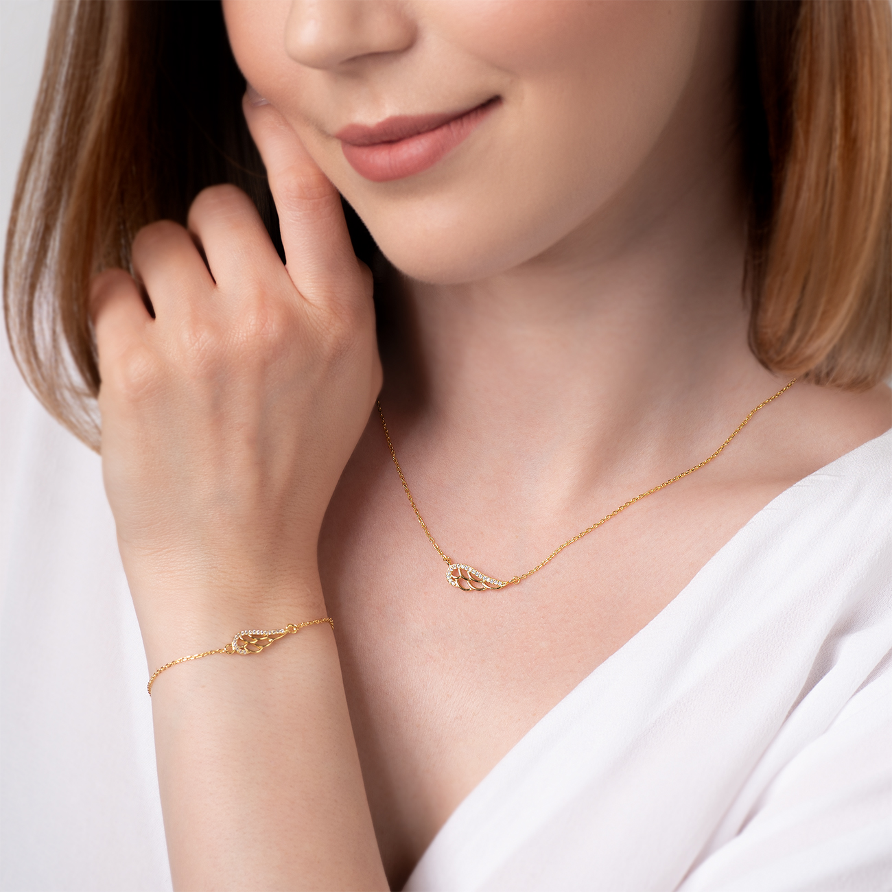 Naszyjnik skrzydło celebrytka Savicki: srebrny pozłacany, cyrkonie - 6