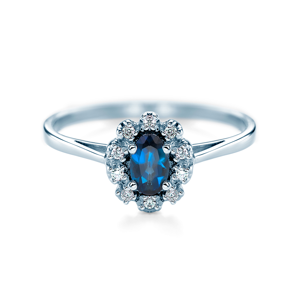 Zásnubní prsten SAVICKI: bílé zlato, modrý safír