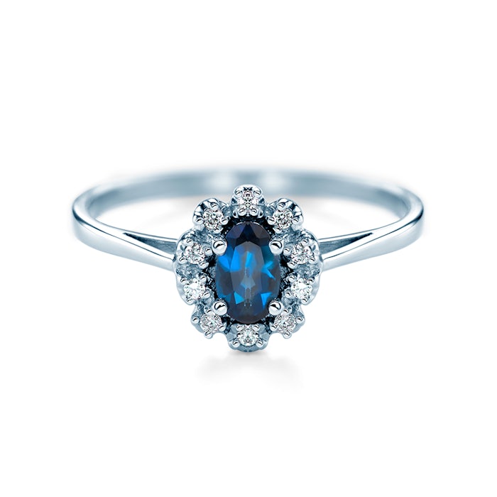 Zásnubní prsten SAVICKI: bílé zlato, modrý safír
