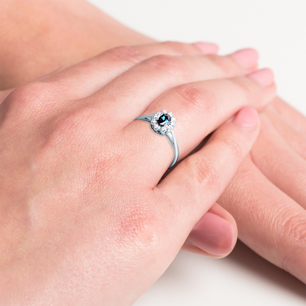 Pierścionek zaręczynowy SAVICKI: białe złoto, niebieski szafir - 4