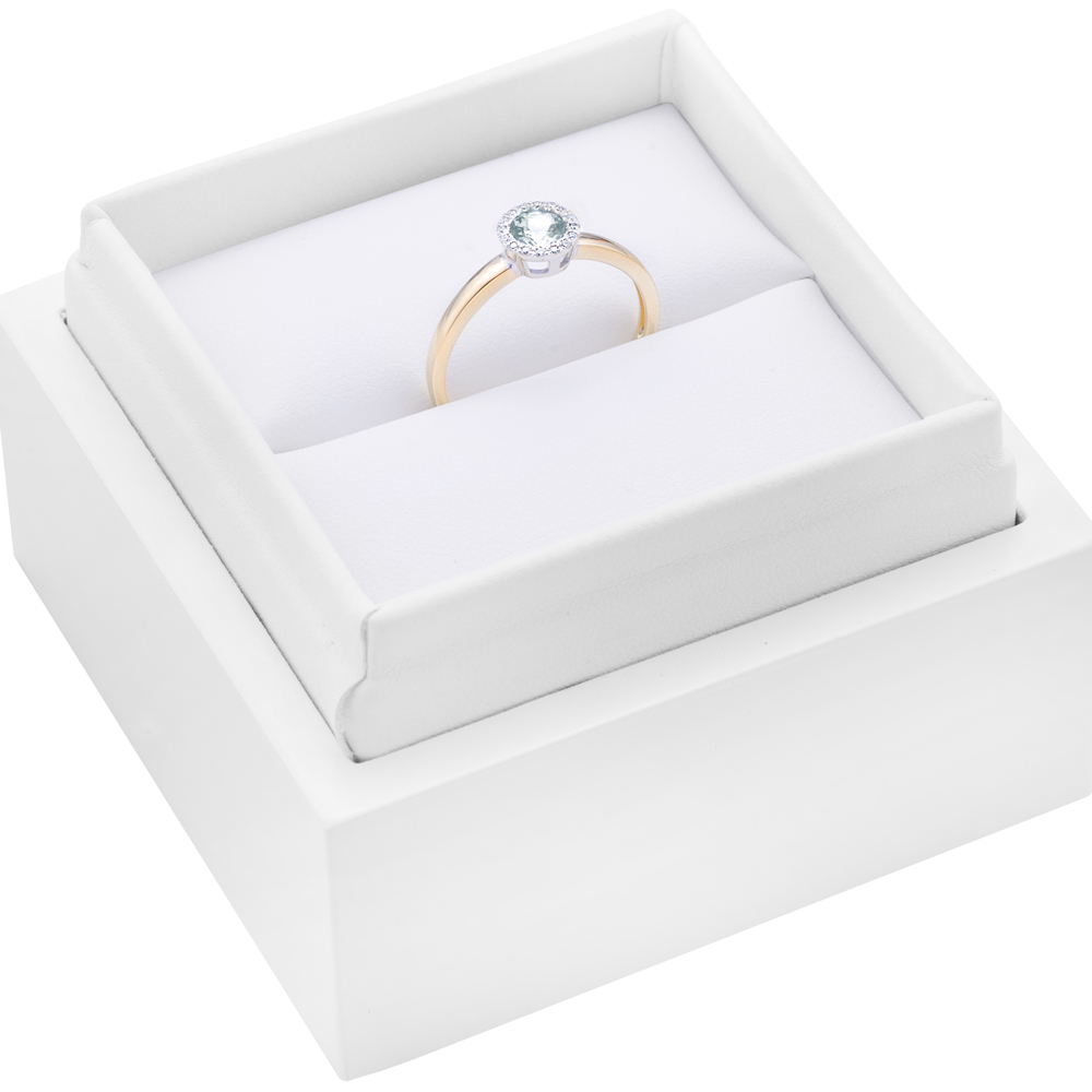 Pierścionek zaręczynowy SAVICKI: dwukolorowe złoto, biały szafir - 4