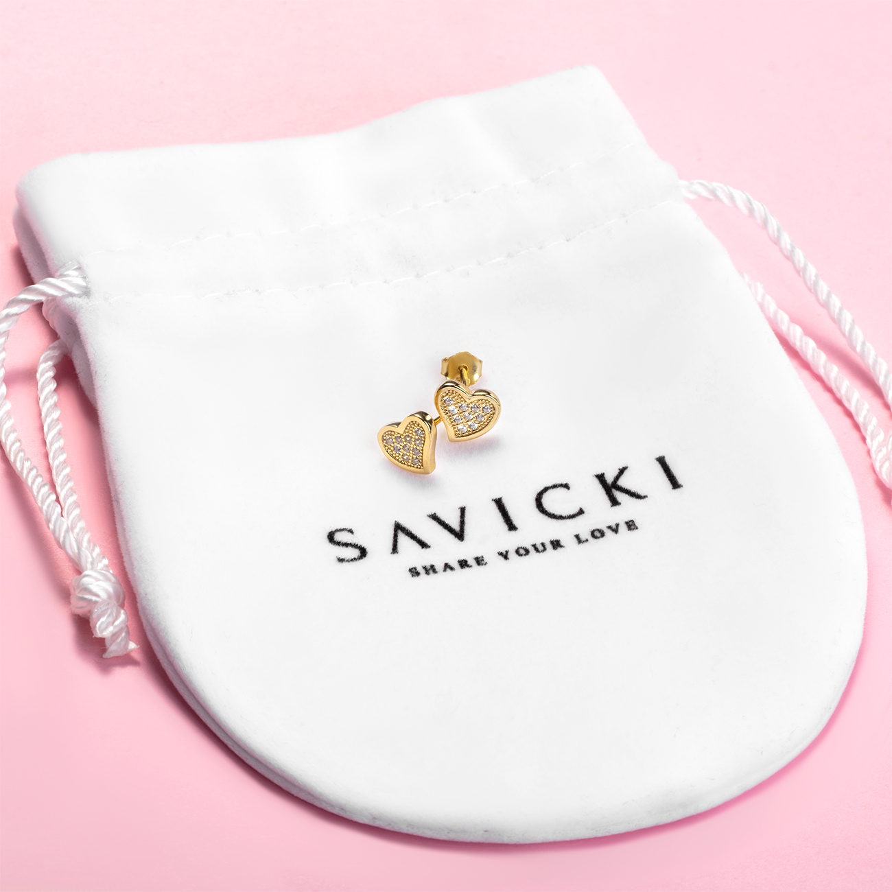 Kolczyki serca Savicki: srebrne pozłacane, cyrkonie - 3