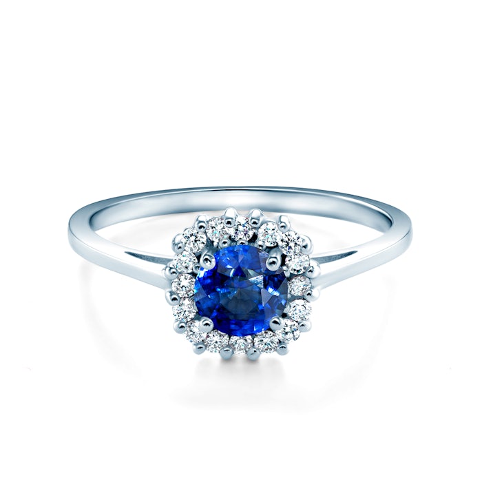 Zásnubný prsteň SAVICKI: biele zlato, modrý zafír