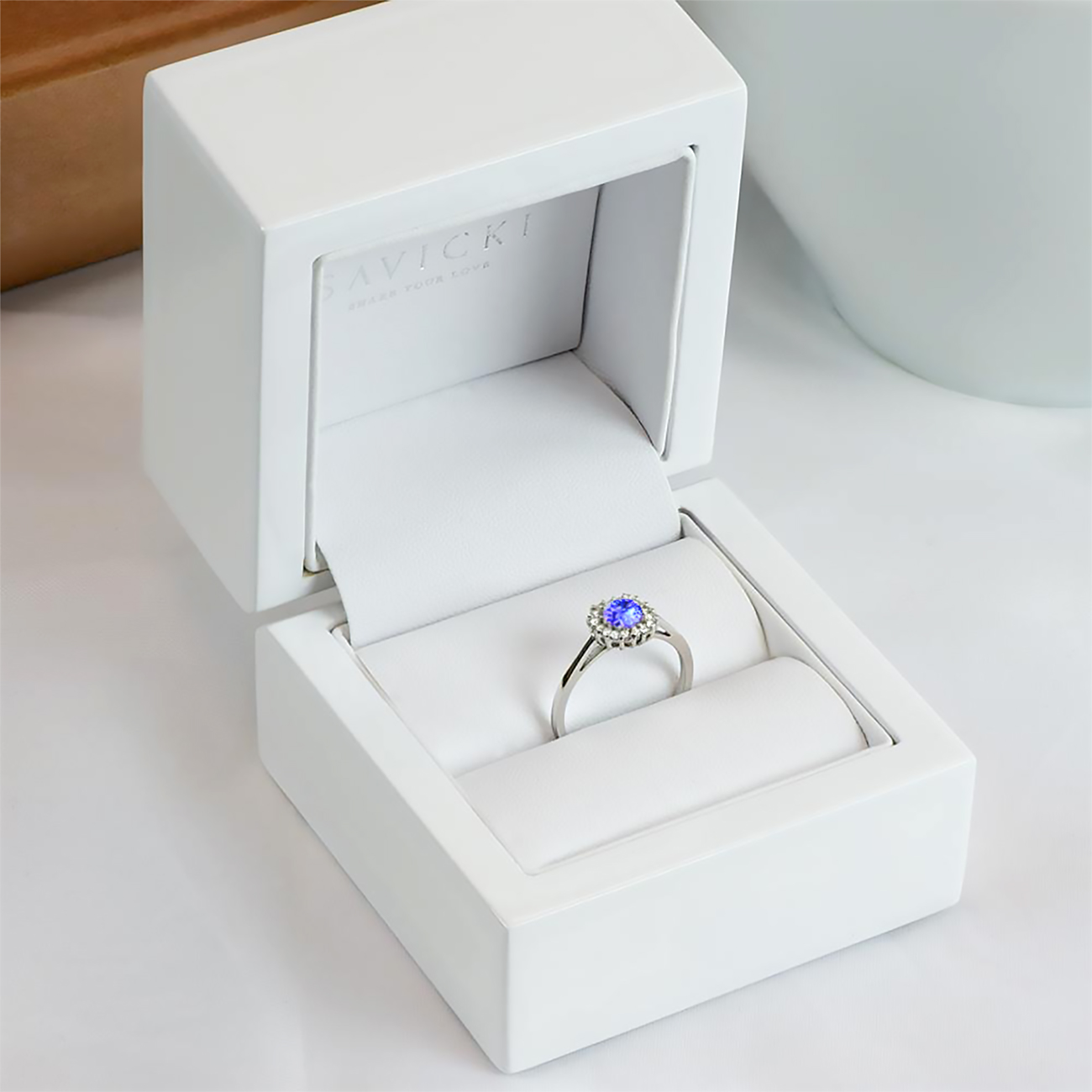 Verlobungsring SAVICKI: Weißgold, Tansanit
