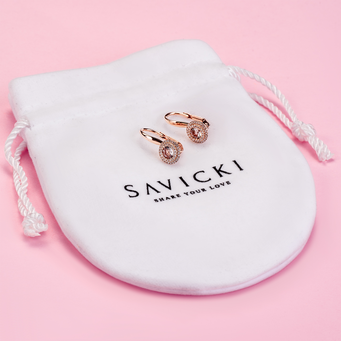 Kolczyki Savicki: różowe złoto, morganity, diamenty - 4