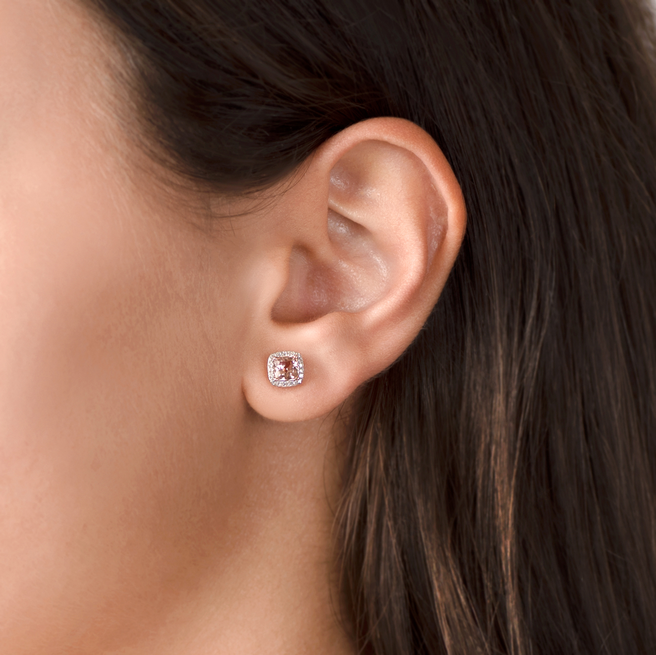 Kolczyki Savicki: różowe złoto, morganity, diamenty