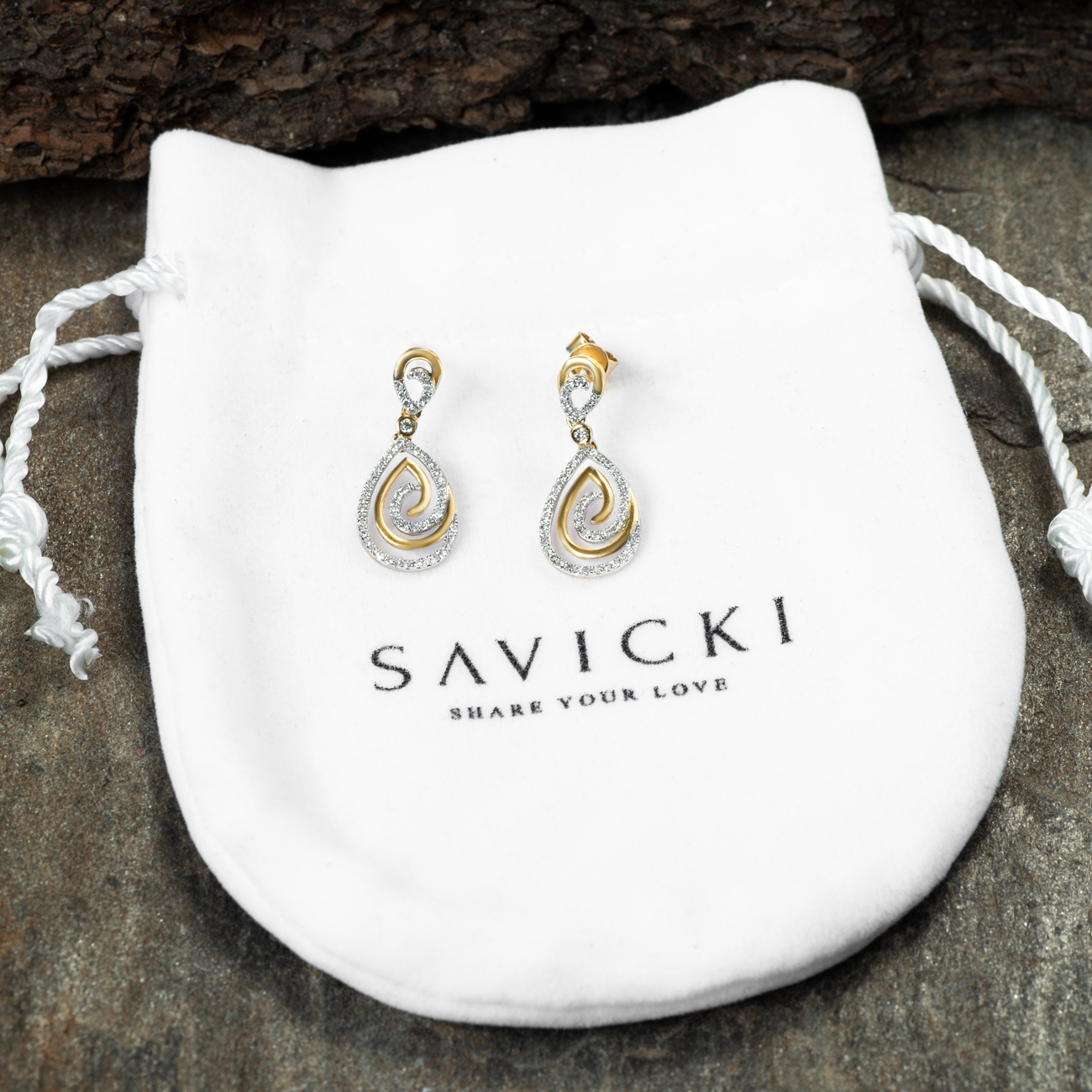 Kolczyki łezki Savicki: złote, diamenty - 4