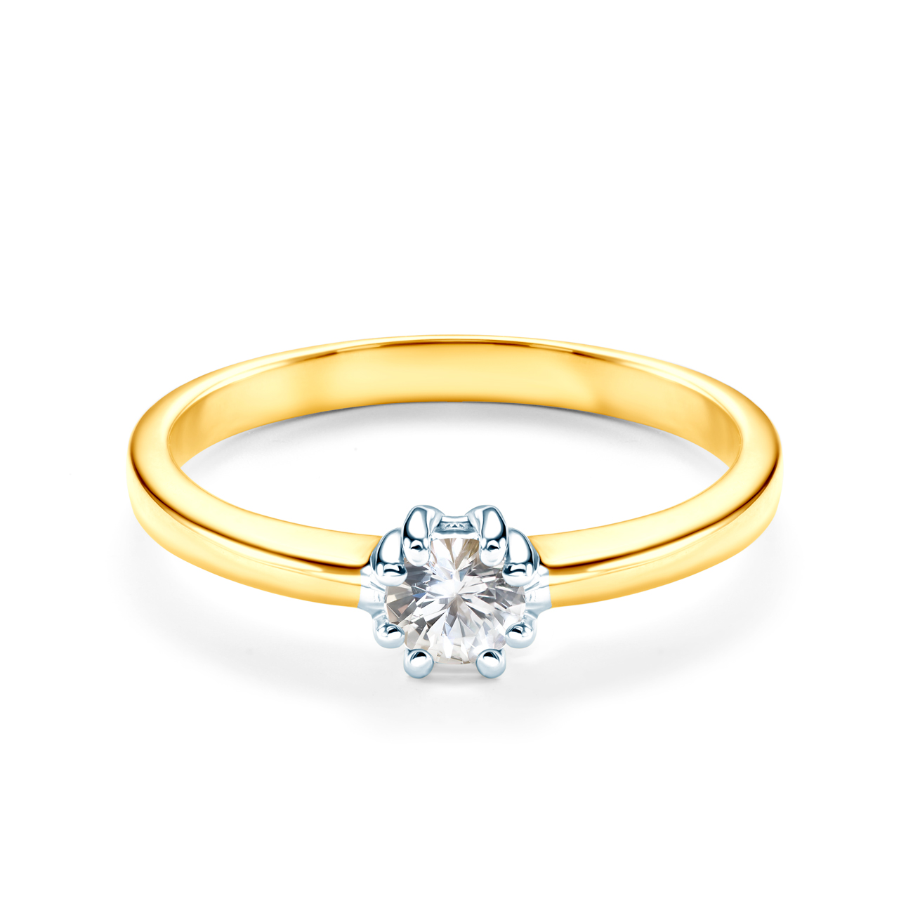 Solitaire Engagement Ring: two colour gold, white sapphire