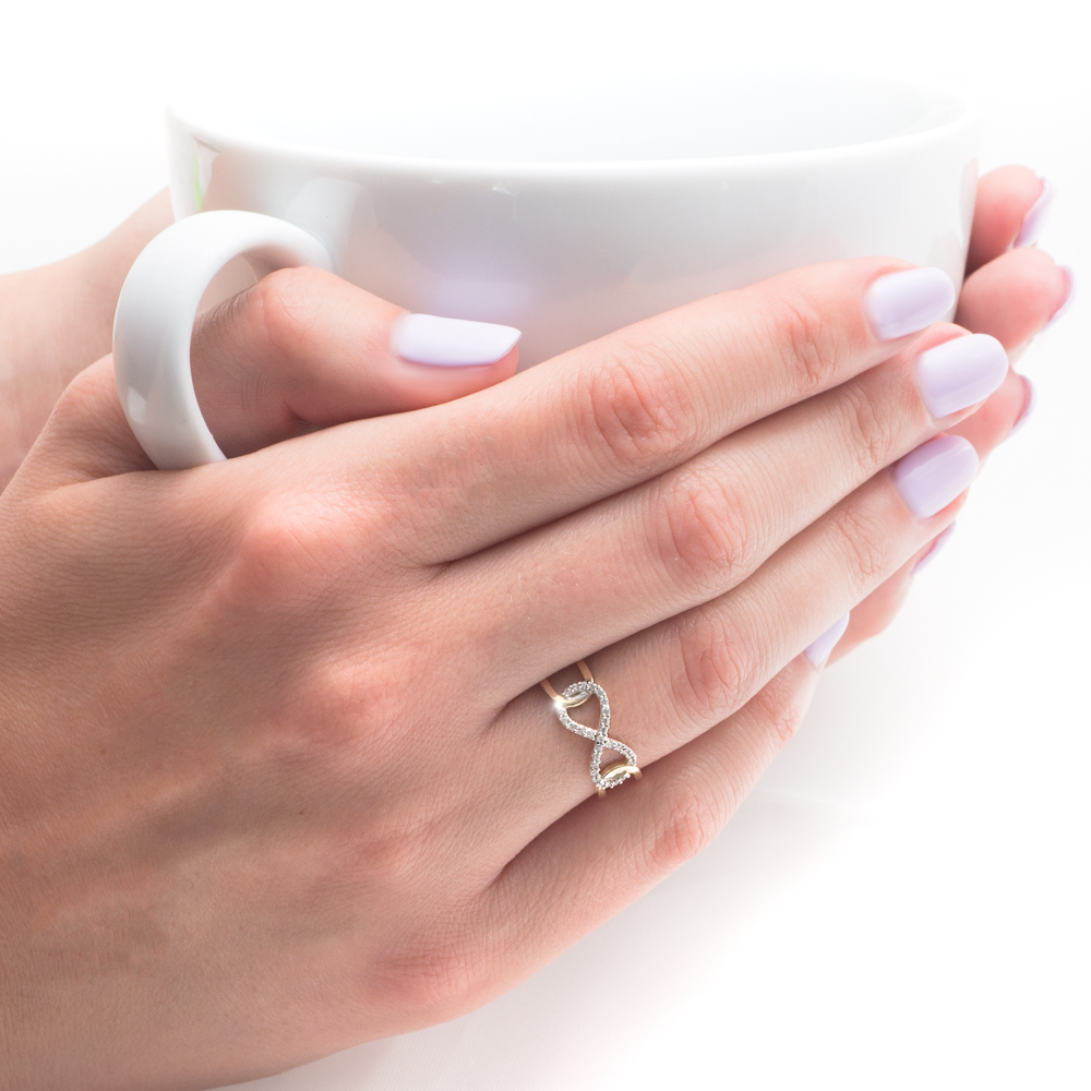 Pierścionek SAVICKI: dwukolorowe złoto, cyrkonia - 6