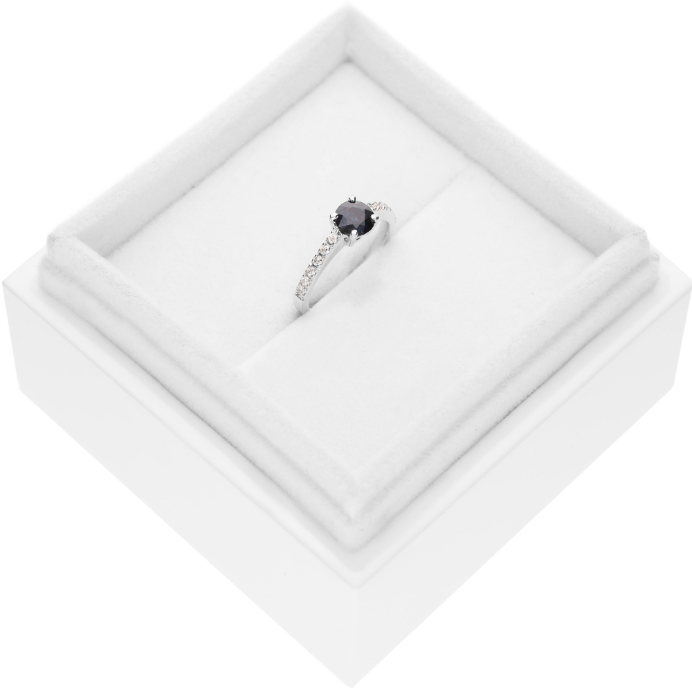 Pierścionek zaręczynowy SAVICKI: białe złoto, niebieski szafir