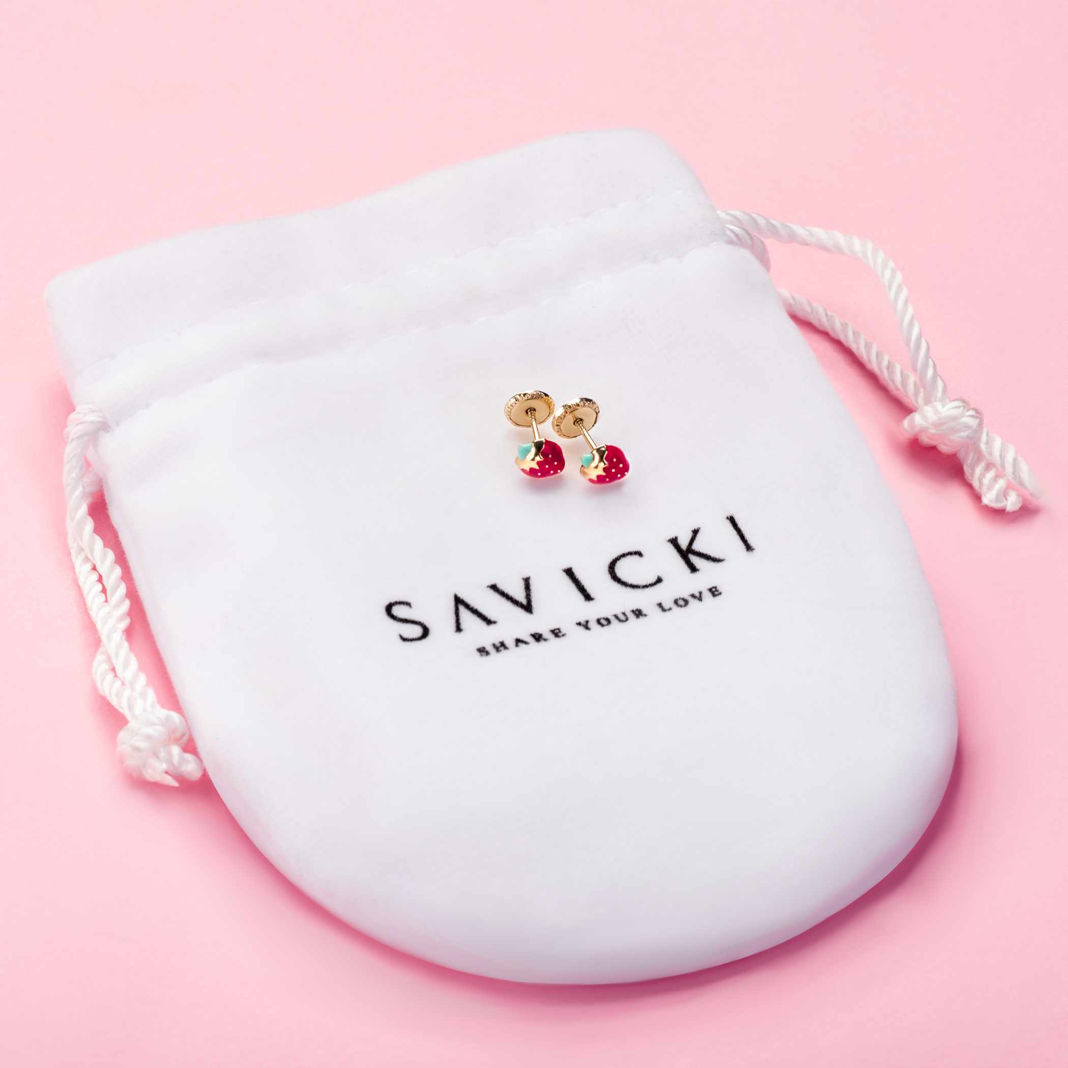 Kolczyki truskawki Savicki: złote - 4