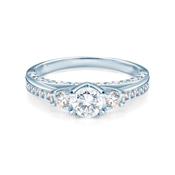 Three-Stone Engagement Ring: white gold, diamonds