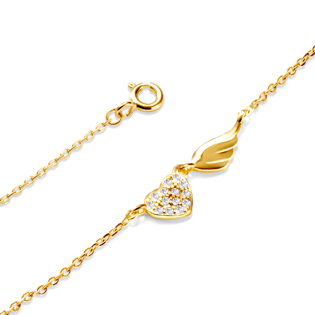 Naszyjnik celebrytka serce Savicki: srebrny pozłacany, cyrkonie