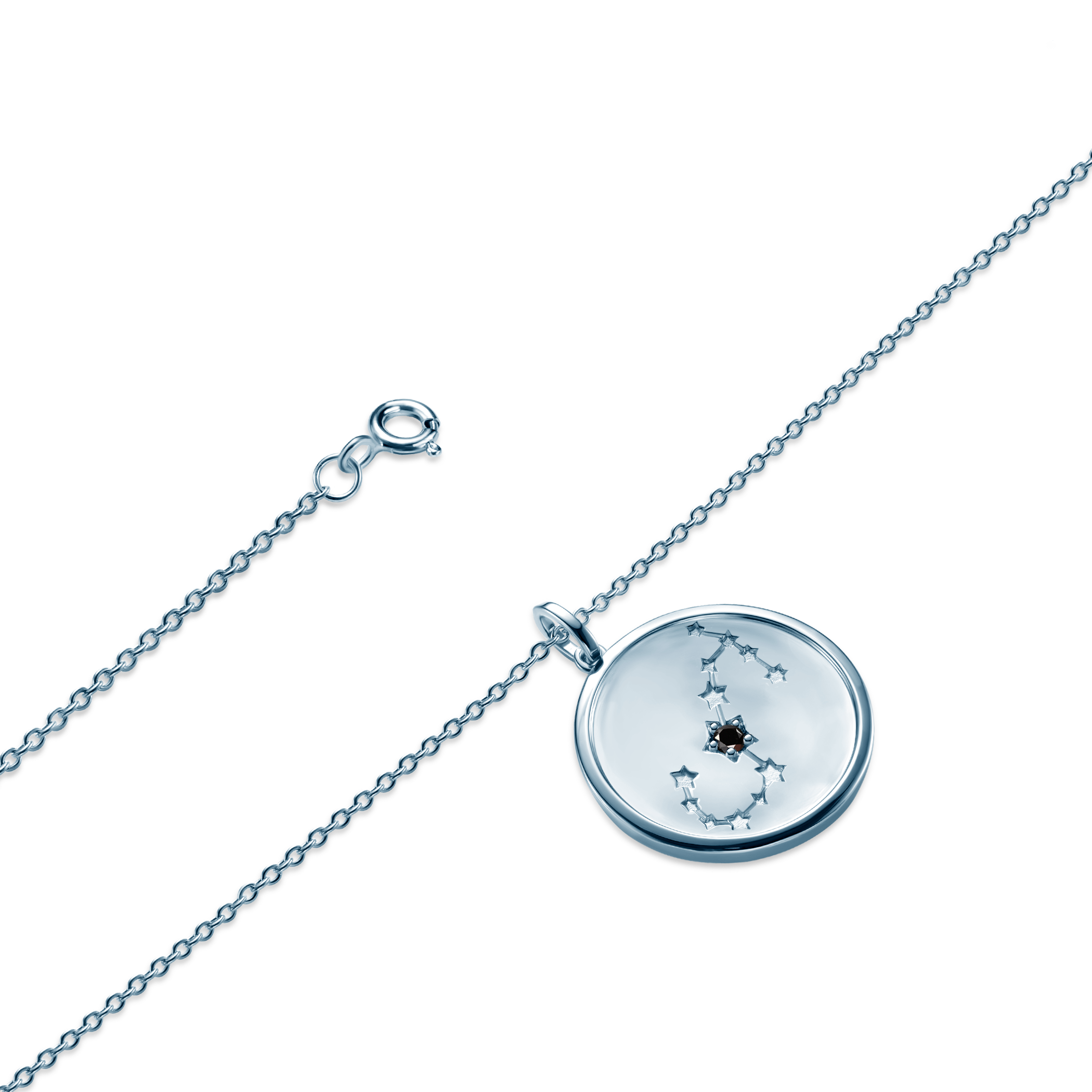 Naszyjnik znak zodiaku skorpion Savicki: srebrny, czarny diament