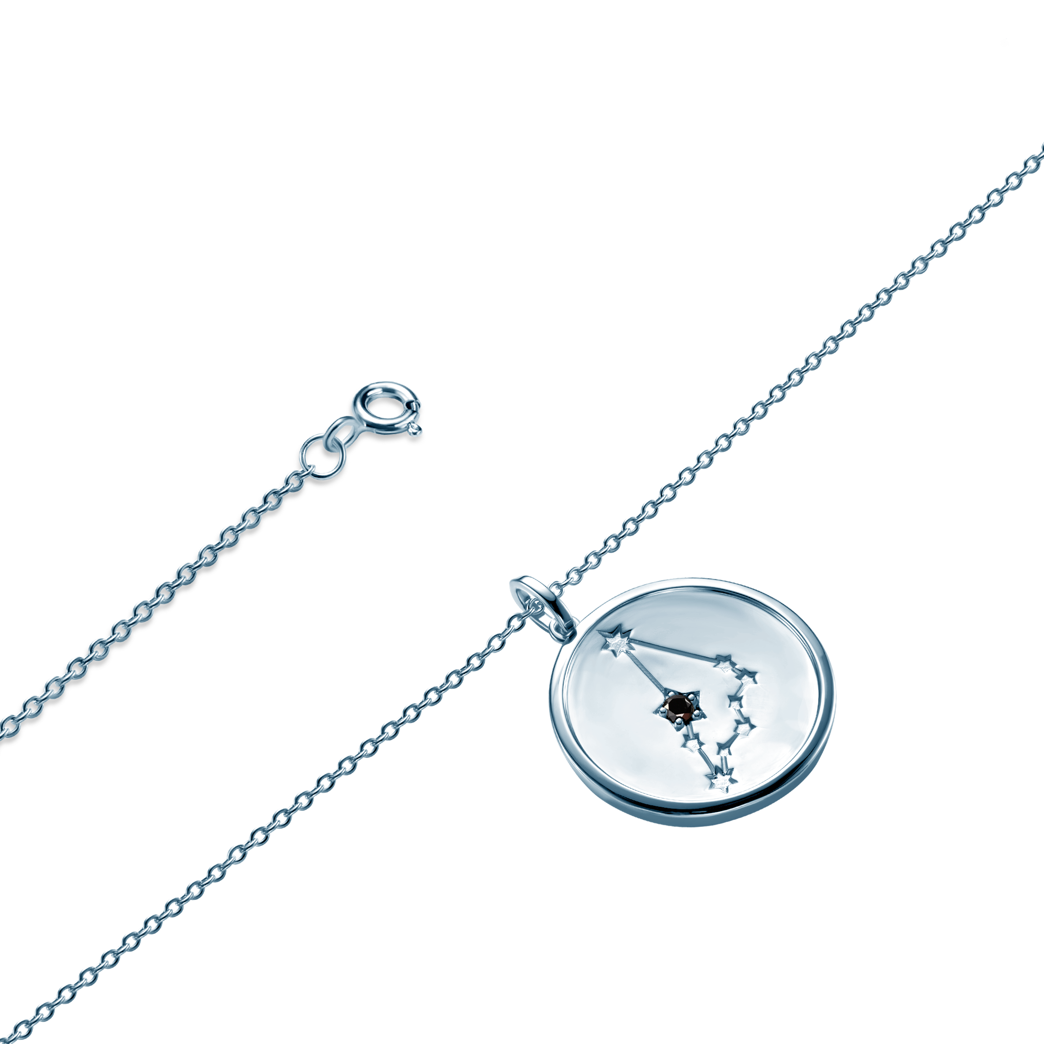 Naszyjnik znak zodiaku koziorożec Savicki: srebrny, czarny diament