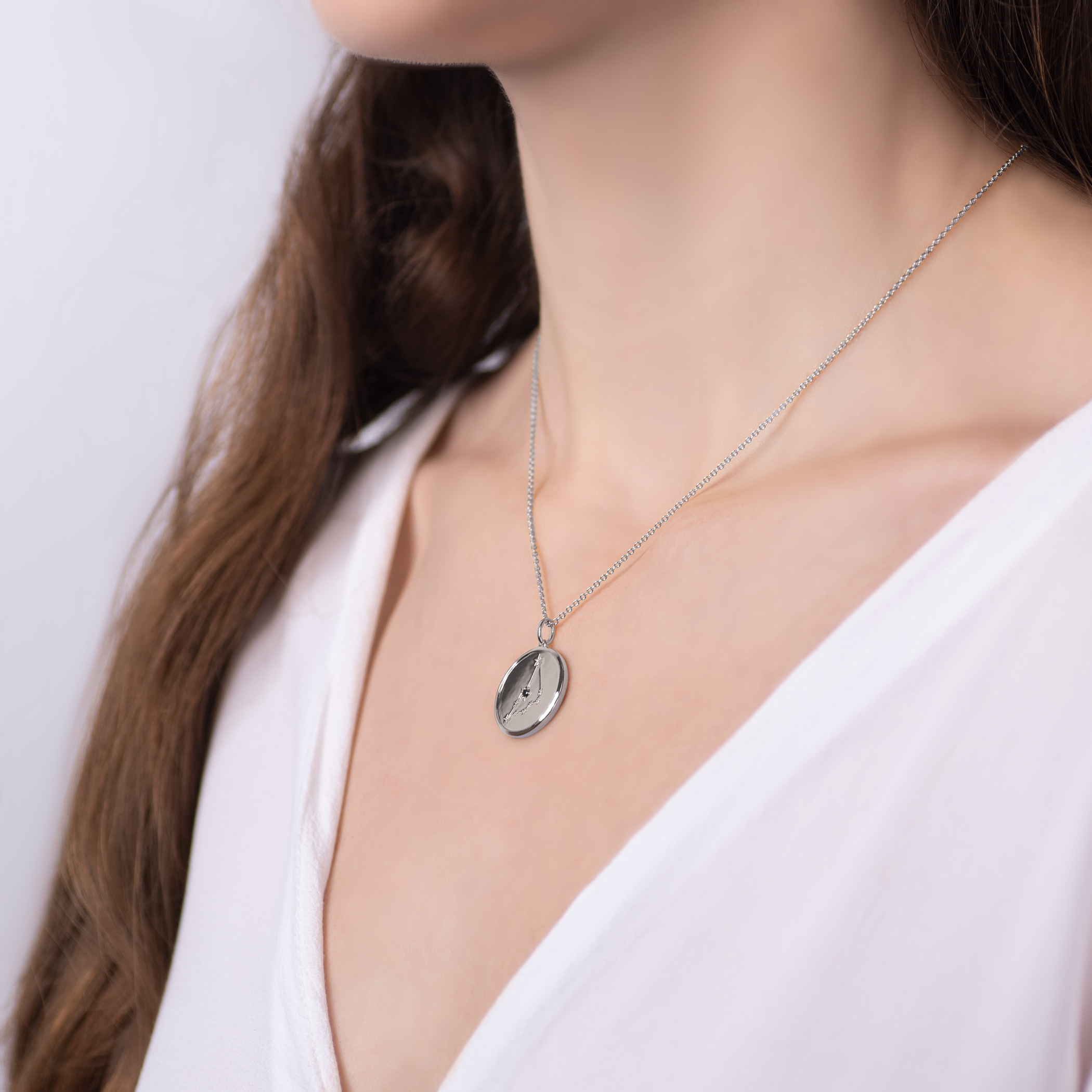 Naszyjnik znak zodiaku koziorożec Savicki: srebrny, czarny diament