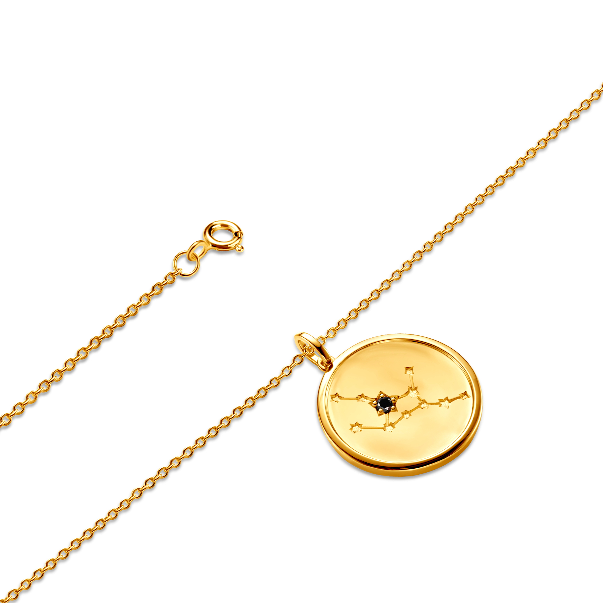 Halskette Sternzeichen Jungfrau Savicki: Silber Vergoldet, Schwarz Diamant