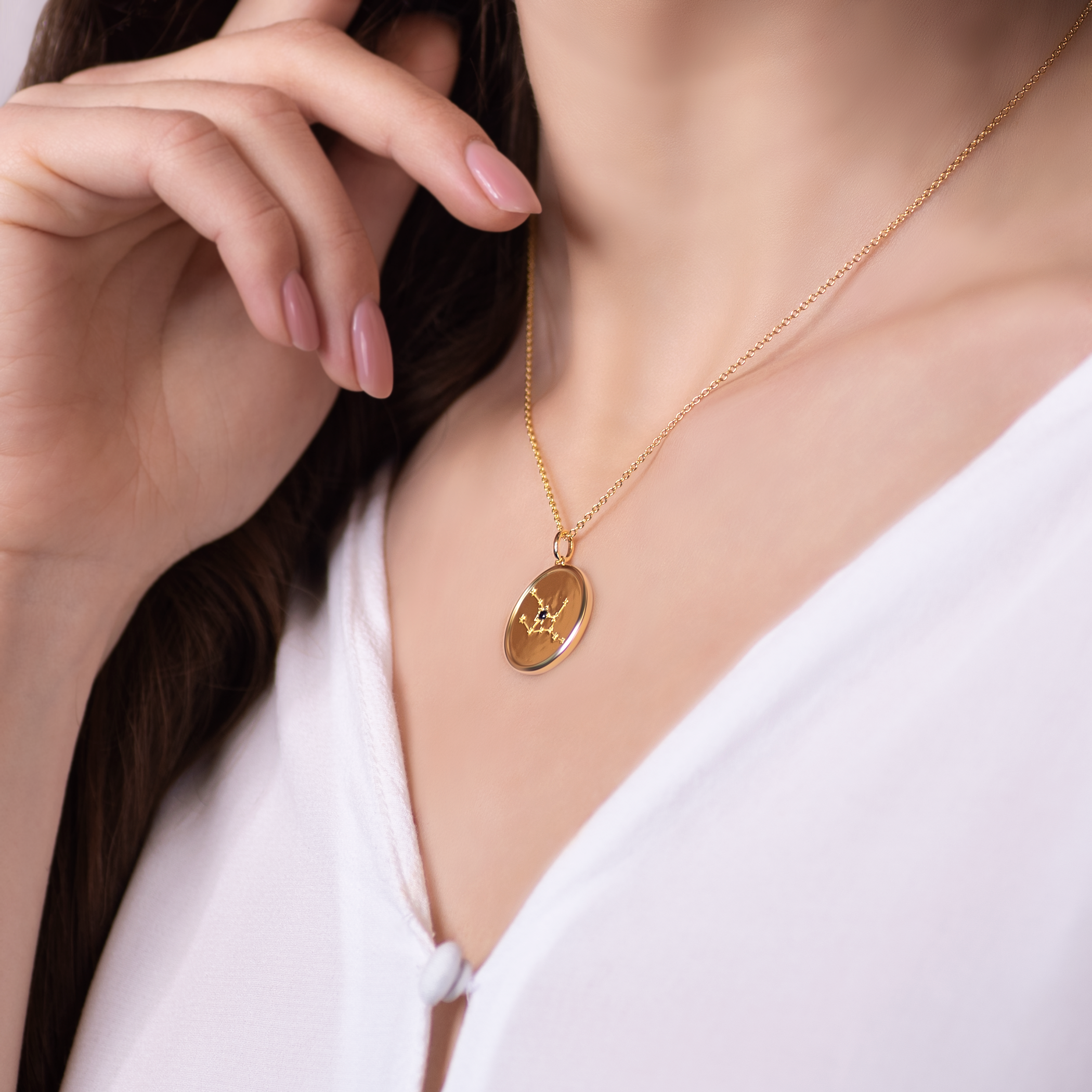 Halskette Sternzeichen Jungfrau Savicki: Silber Vergoldet, Schwarz Diamant