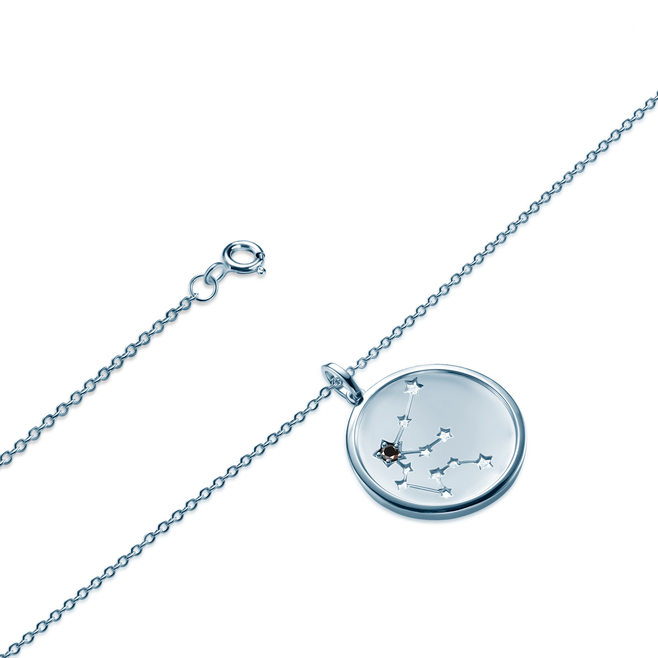 Naszyjnik znak zodiaku wodnik Savicki: srebrny, czarny diament
