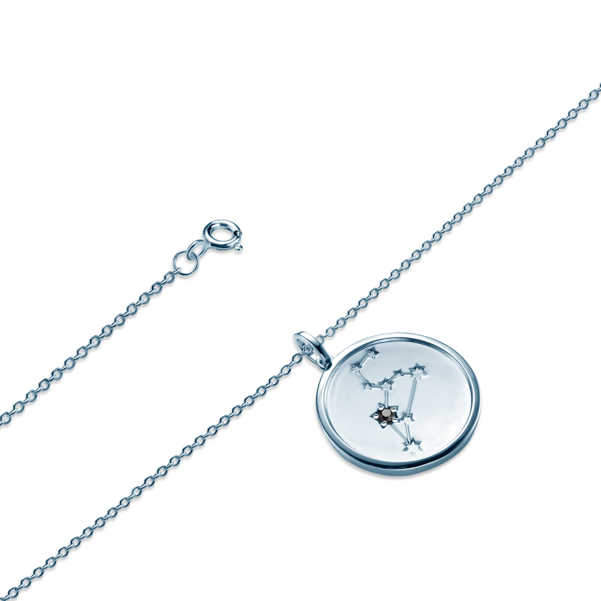 Naszyjnik znak zodiaku lew Savicki: srebrny, czarny diament