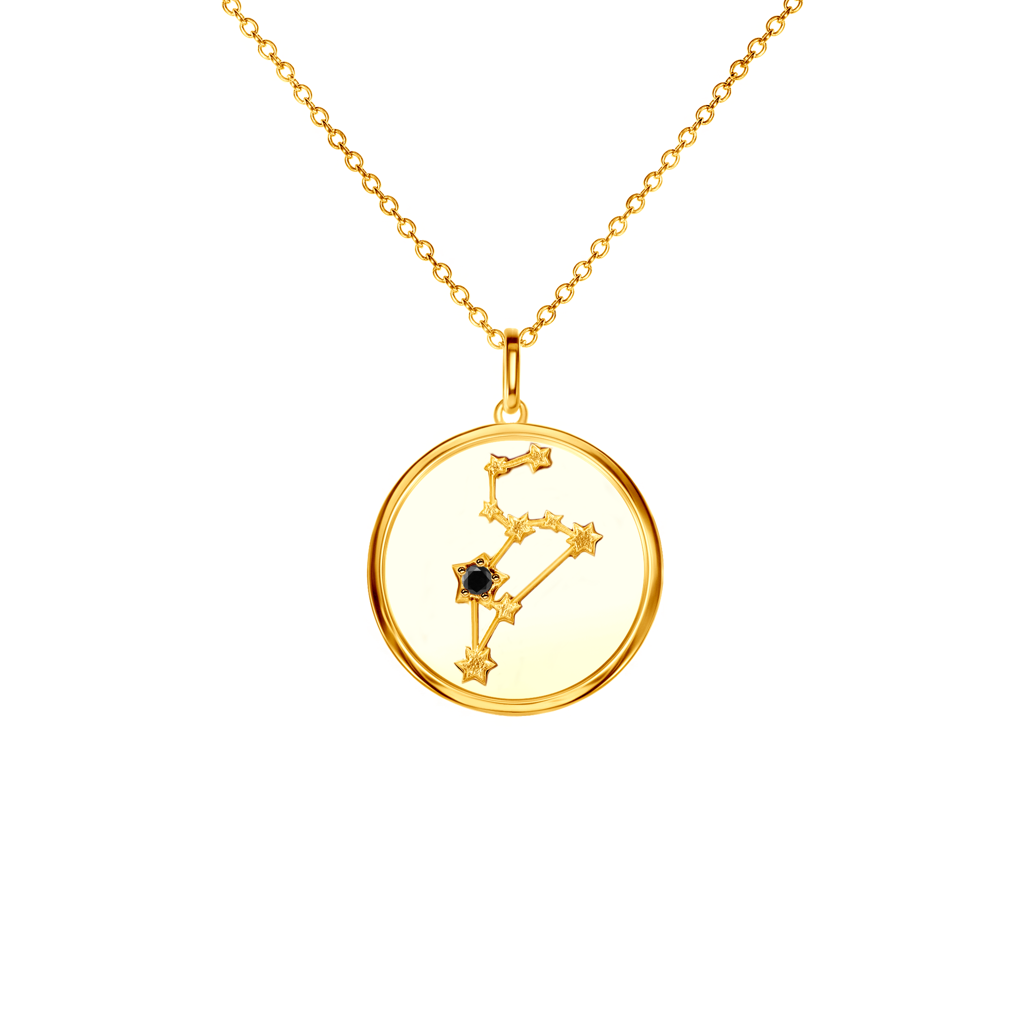 Naszyjnik znak zodiaku lew Savicki: srebrny pozłacany, czarny diament