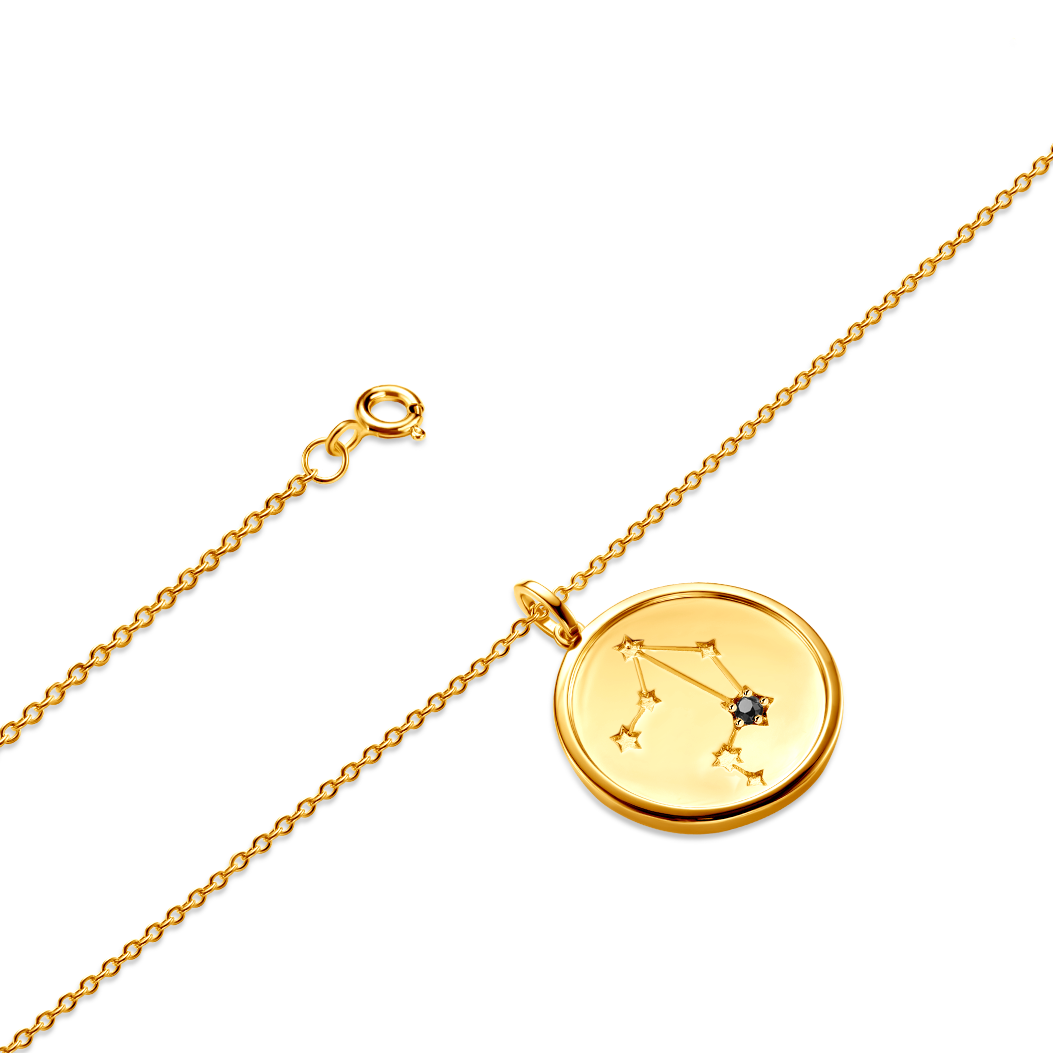 Naszyjnik znak zodiaku waga Savicki: srebrny pozłacany, czarny diament