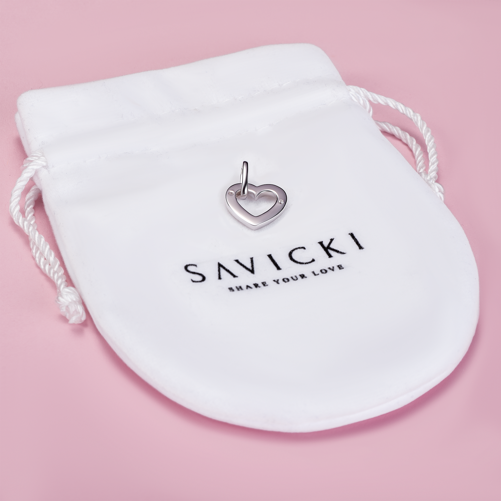 Anhänger Herz Engrave: Silber, Weißer Saphir, Gravur - 4