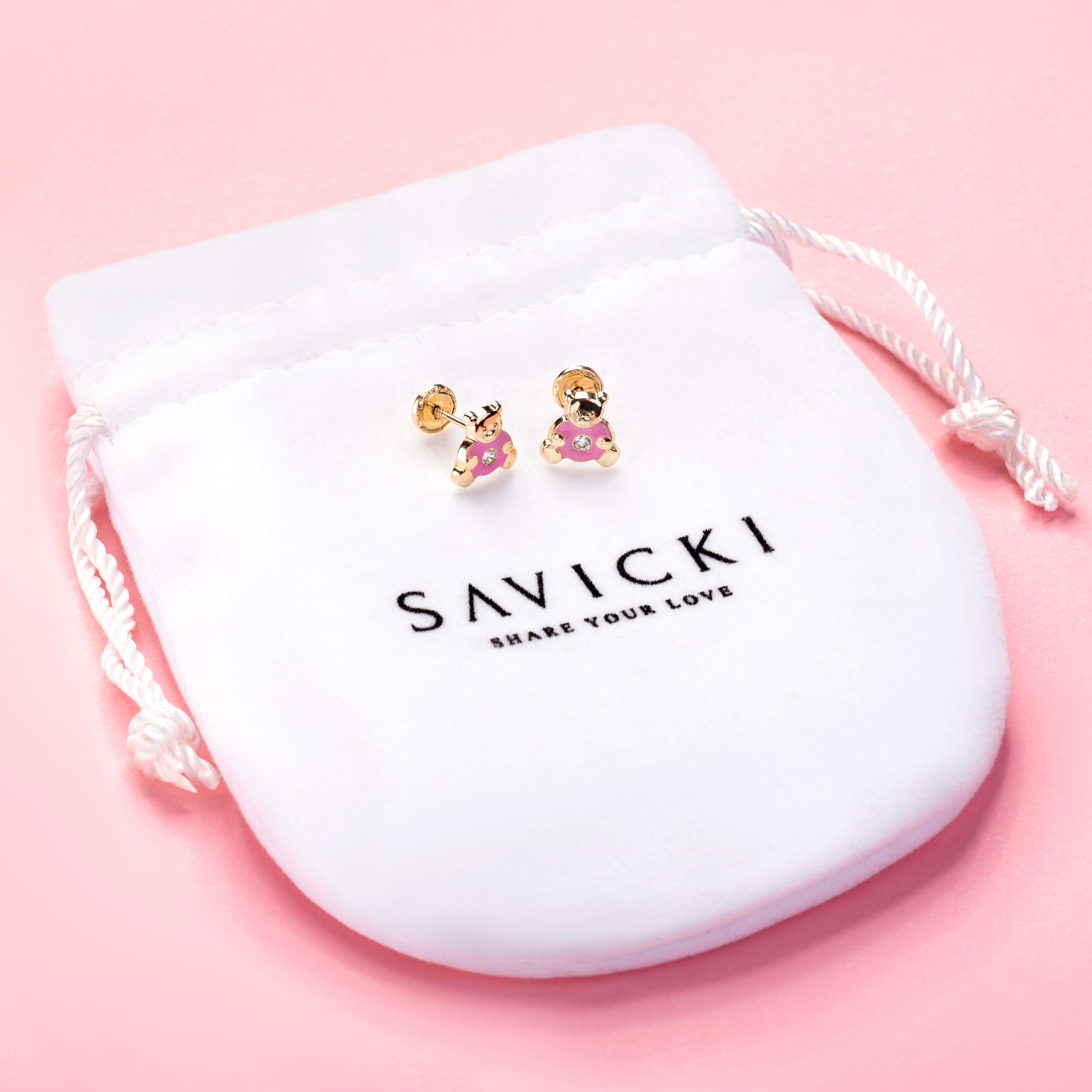 Kolczyki misie Savicki: złote, cyrkonie - 4