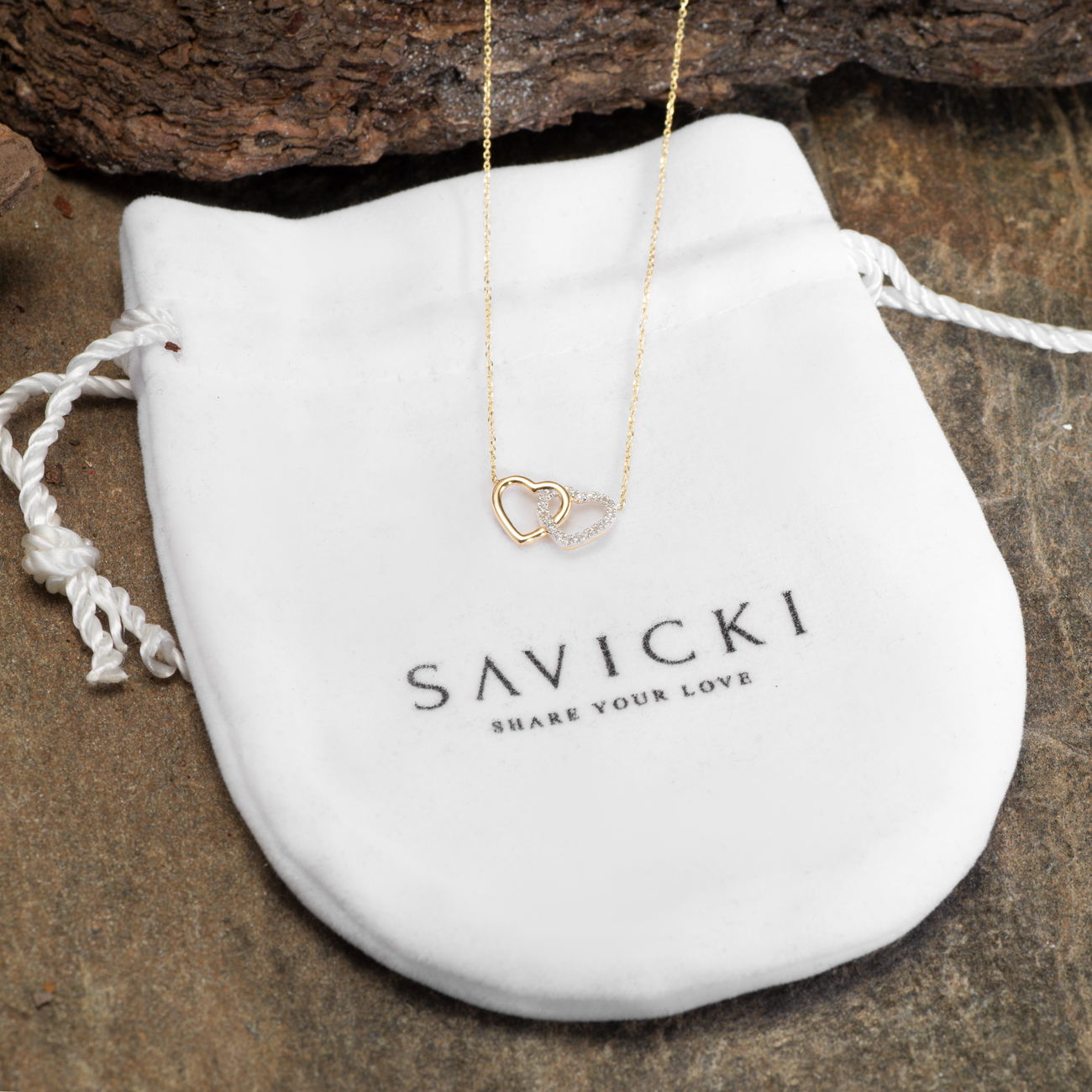 Naszyjnik serce Savicki: dwukolorowe złoto, diamenty - 3