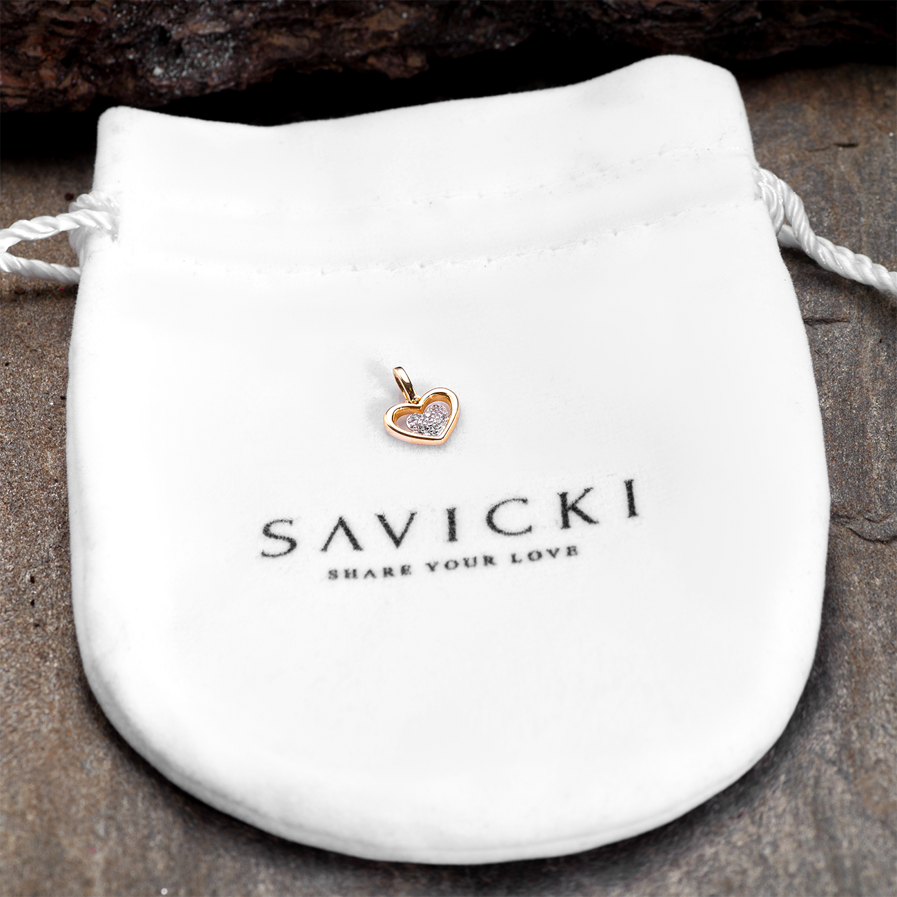 Zawieszka serce Savicki: dwukolorowe złoto, diamenty - 4