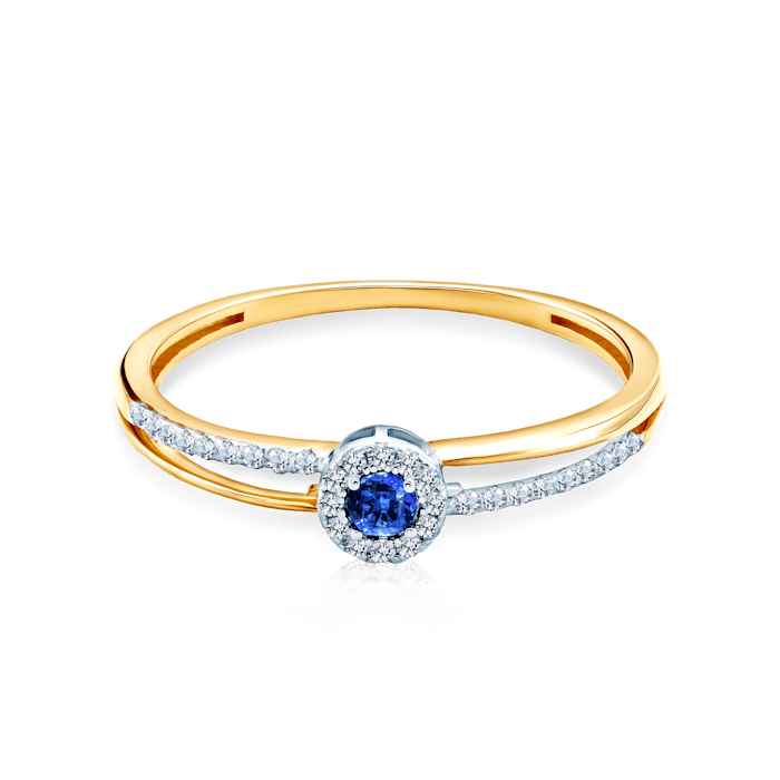 Side-Stone Engagement Ring: two colour gold, blue sapphire