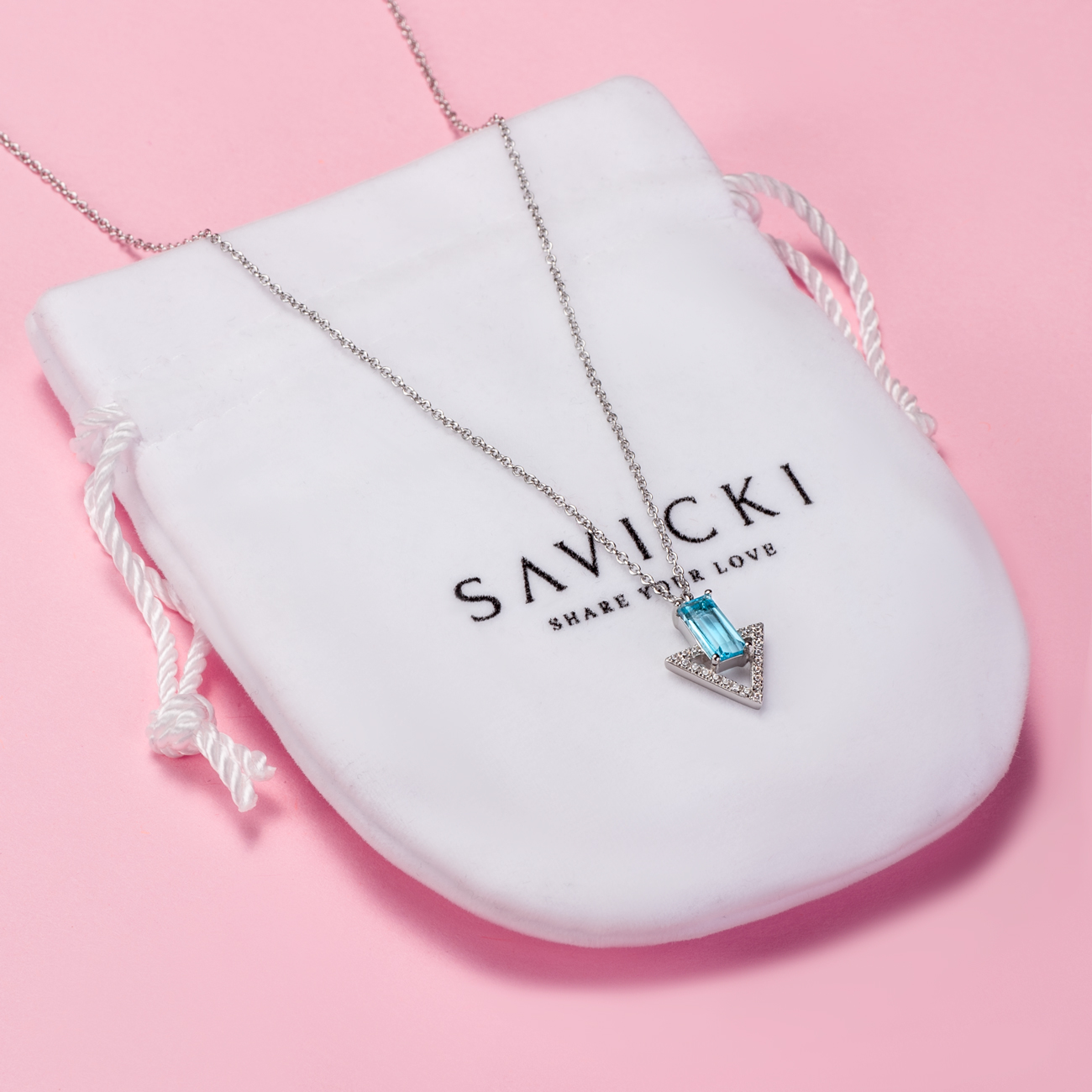 Naszyjnik celebrytka Savicki: srebrny, topaz, cyrkonie - 4