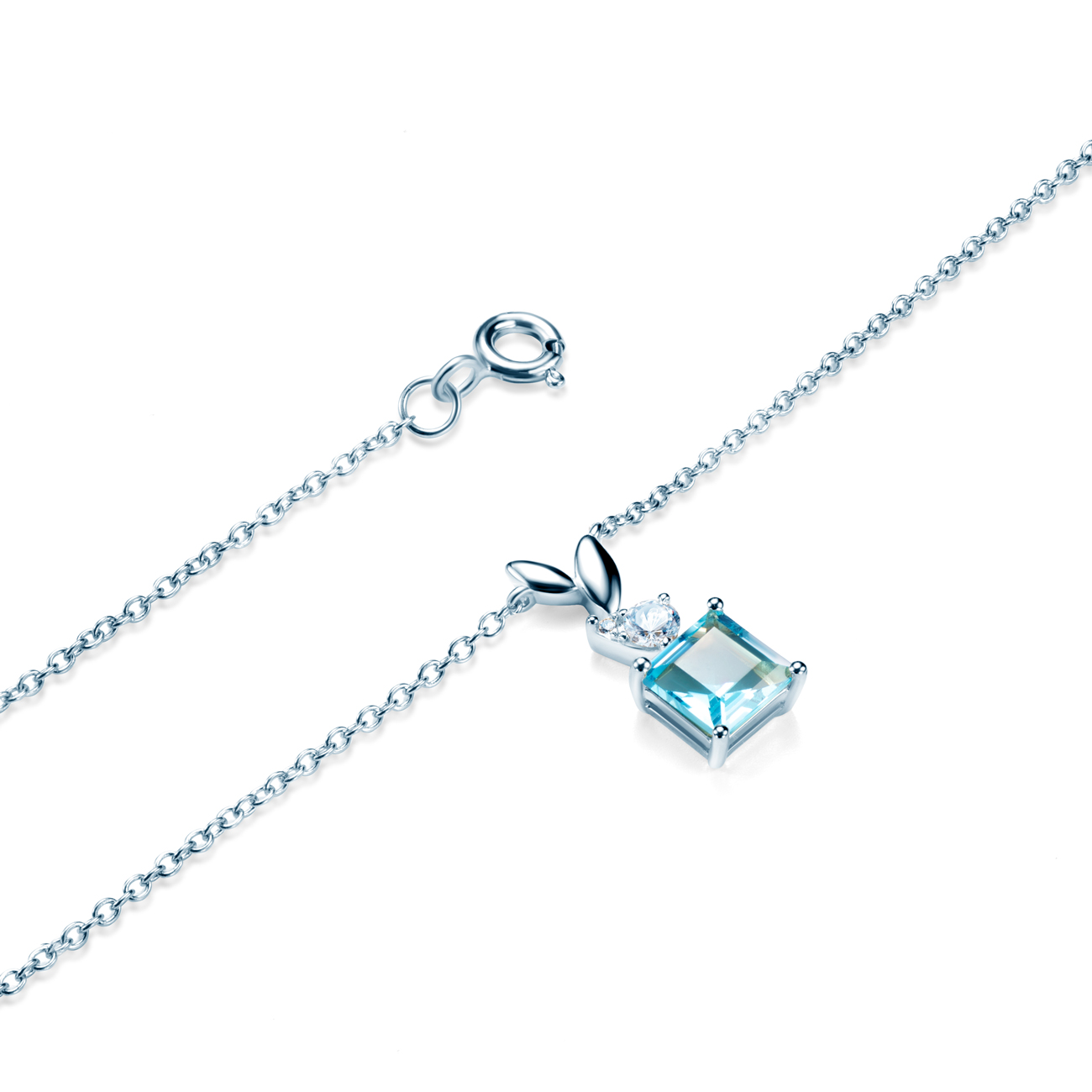 Naszyjnik celebrytka listki Savicki: srebrny, topaz, cyrkonie - 3