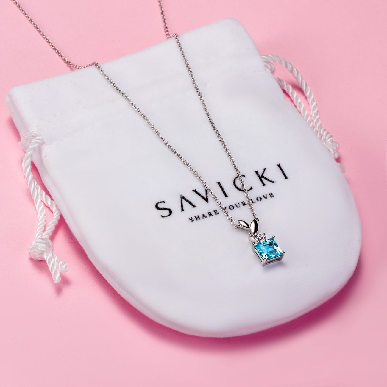 Naszyjnik celebrytka listki Savicki: srebrny, topaz, cyrkonie - 4