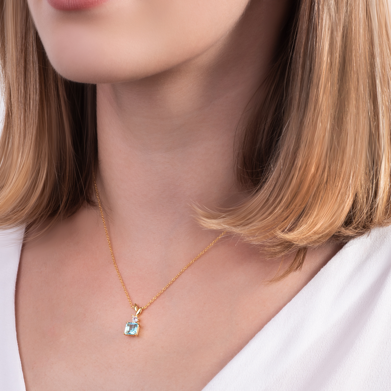 Naszyjnik celebrytka Savicki: srebrny pozłacany, topaz, cyrkonie - 5