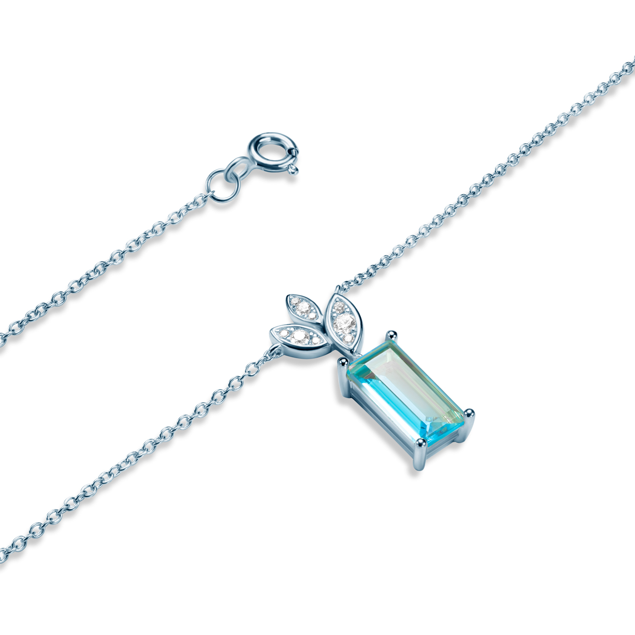Naszyjnik celebrytka listki Savicki: srebrny, topaz, cyrkonie - 3