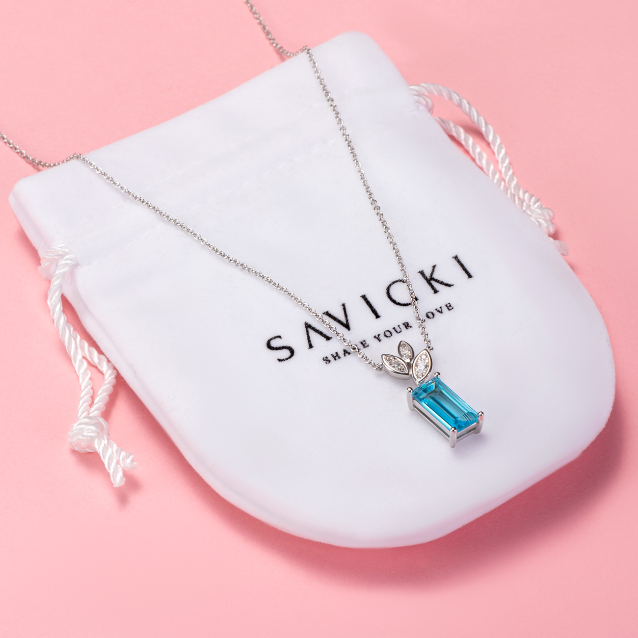 Naszyjnik celebrytka listki Savicki: srebrny, topaz, cyrkonie - 4