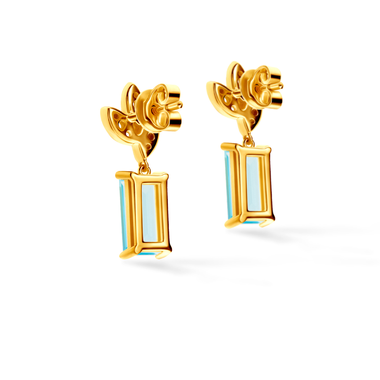 Kolczyki liść Savicki: srebrne pozłacane, topazy, cyrkonie