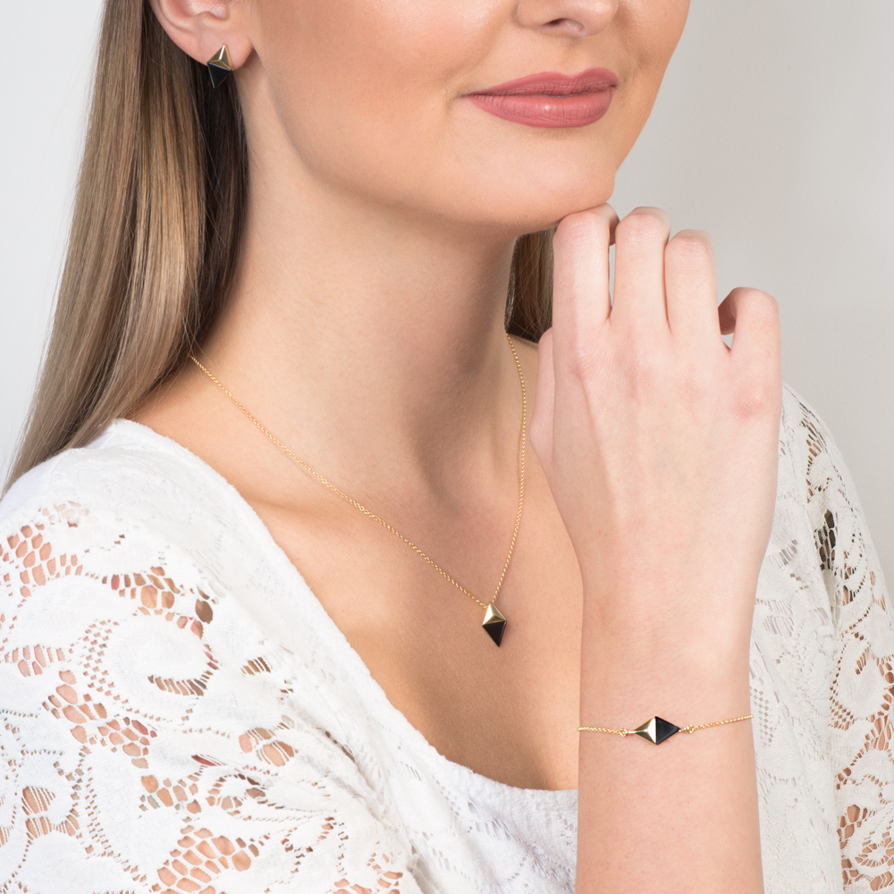 Kolczyki Savicki: srebrne pozłacane, onyksy - 6