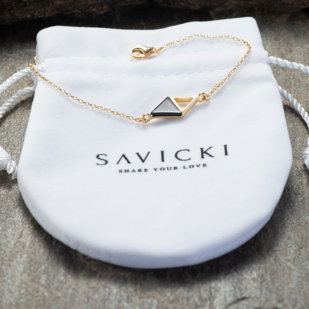 Bransoletka Savicki: srebrna pozłacana, onyks - 4